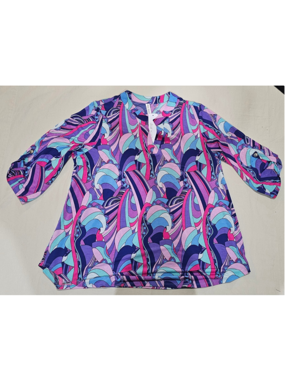 Women's Dear Scarlett Lizzy Blouse Plus Size 2X Purple Blue Abstract Print Top